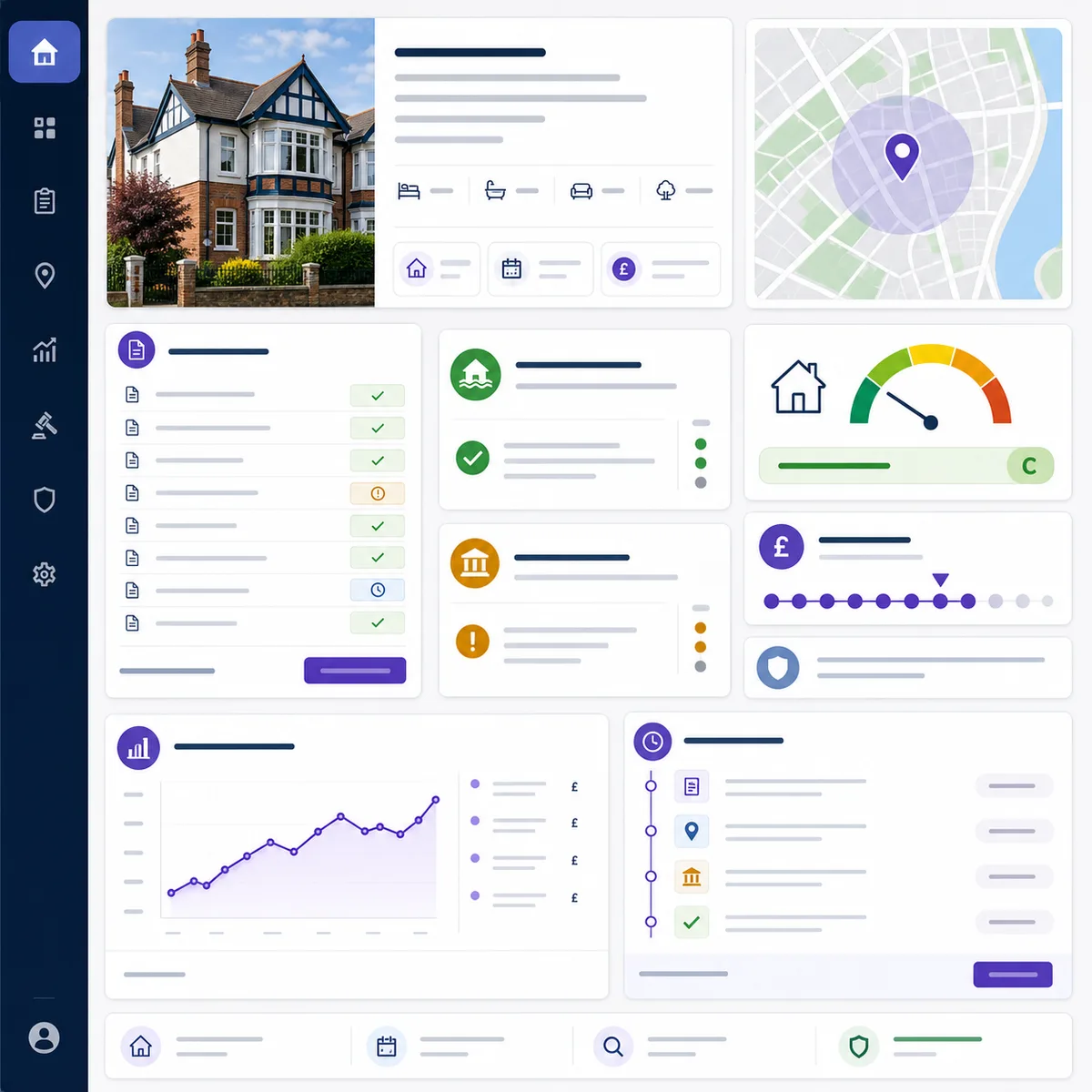 Property dashboard separating factual records, estimates and warnings