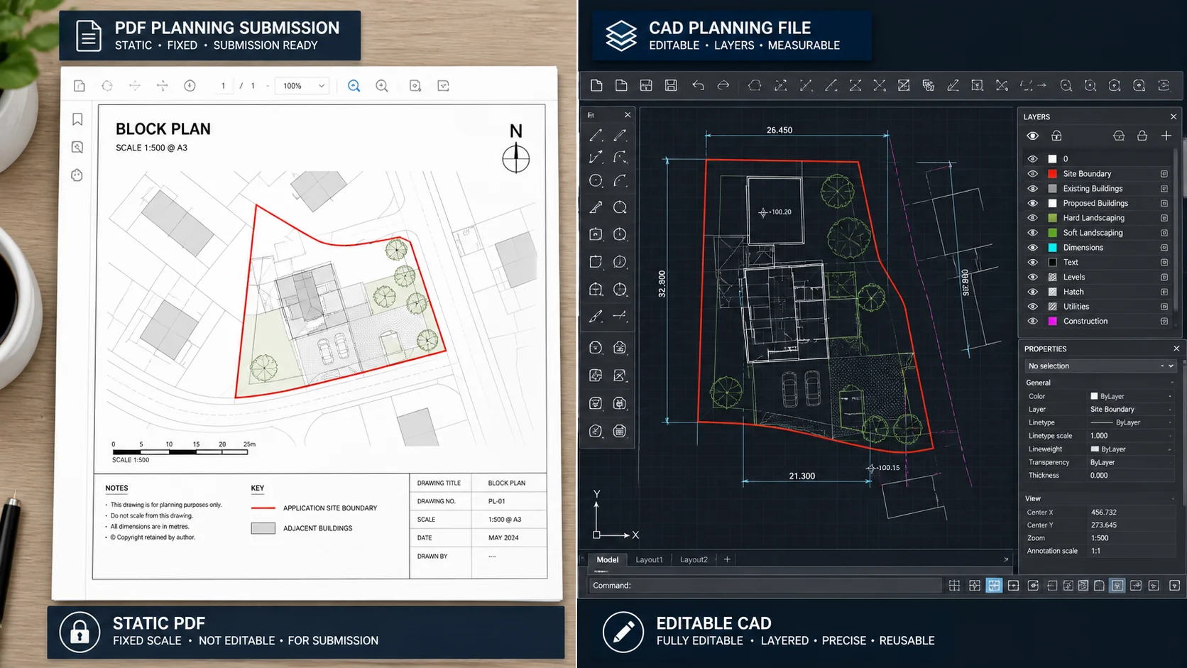 Comparison of PDF planning maps and CAD planning files for design workflows