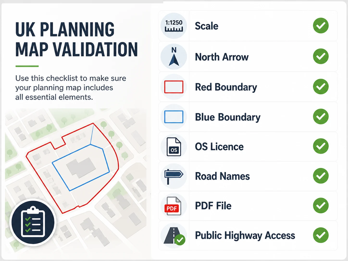 Checklist for validating UK planning maps before submission