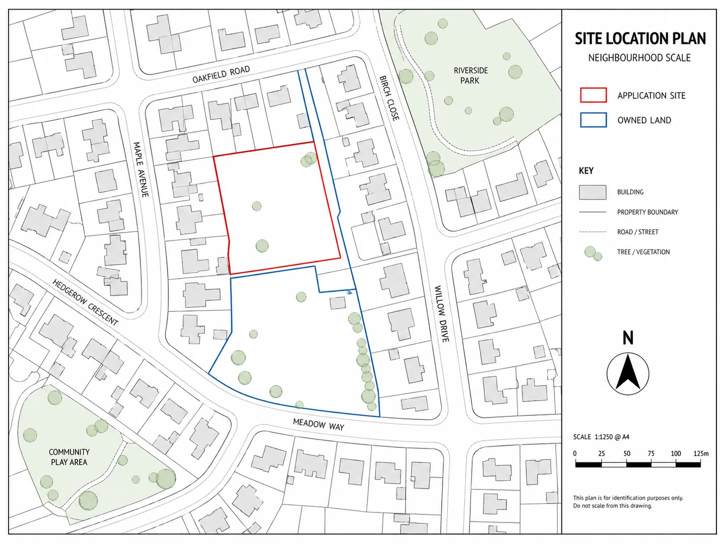 Educational UK site location plan showing red and blue planning boundaries